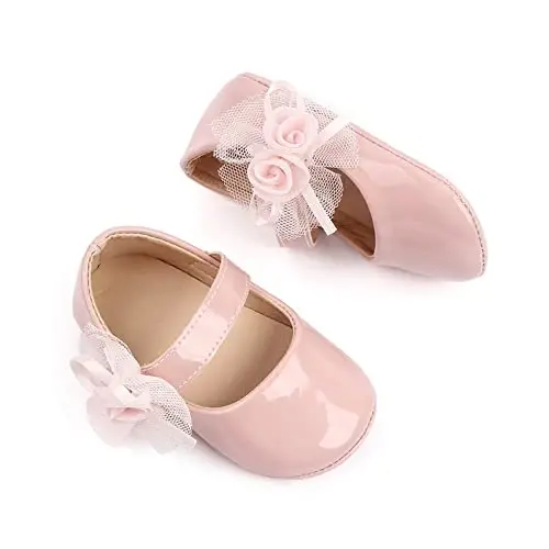 SABATUTU Infant Baby Girls Princess Wedding Dress Mary Jane Flats,Toddler Soft Sole Prewalker Sparkly Lightweight Shoes - 3