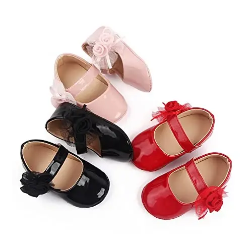 SABATUTU Infant Baby Girls Princess Wedding Dress Mary Jane Flats,Toddler Soft Sole Prewalker Sparkly Lightweight Shoes - 6