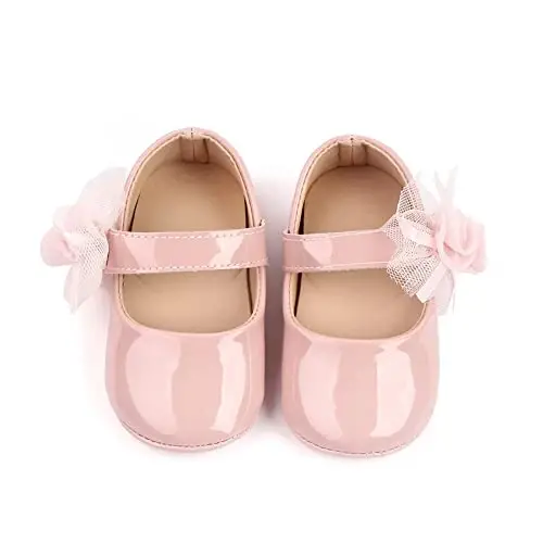 SABATUTU Infant Baby Girls Princess Wedding Dress Mary Jane Flats,Toddler Soft Sole Prewalker Sparkly Lightweight Shoes - 4