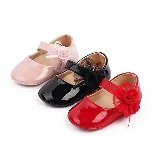 SABATUTU Infant Baby Girls Princess Wedding Dress Mary Jane Flats,Toddler Soft Sole Prewalker Sparkly Lightweight Shoes - 7