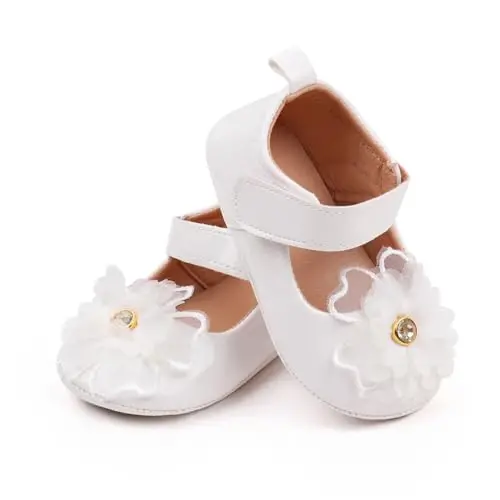 SABATUTU Infant Baby Girls Princess Wedding Dress Mary Jane Flats,Toddler Soft Sole Prewalker Sparkly Lightweight Shoes - 1