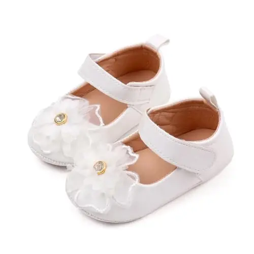 SABATUTU Infant Baby Girls Princess Wedding Dress Mary Jane Flats,Toddler Soft Sole Prewalker Sparkly Lightweight Shoes - 3
