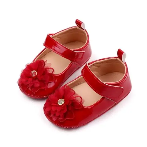 SABATUTU Infant Baby Girls Princess Wedding Dress Mary Jane Flats,Toddler Soft Sole Prewalker Sparkly Lightweight Shoes - 3