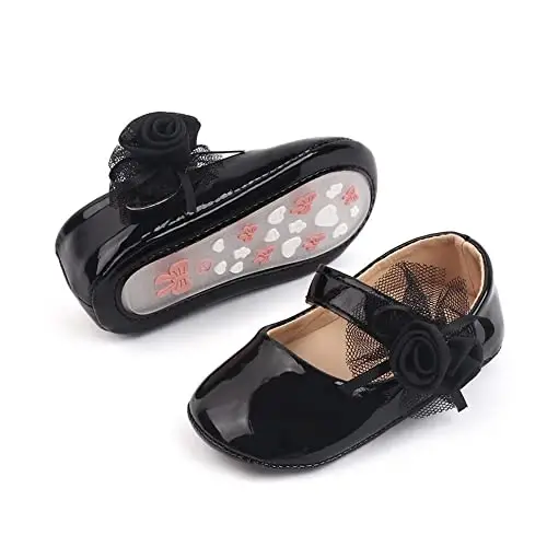 SABATUTU Infant Baby Girls Princess Wedding Dress Mary Jane Flats,Toddler Soft Sole Prewalker Sparkly Lightweight Shoes - 2