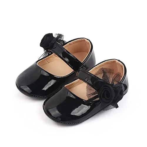 SABATUTU Infant Baby Girls Princess Wedding Dress Mary Jane Flats,Toddler Soft Sole Prewalker Sparkly Lightweight Shoes - 4