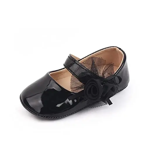 SABATUTU Infant Baby Girls Princess Wedding Dress Mary Jane Flats,Toddler Soft Sole Prewalker Sparkly Lightweight Shoes - 1