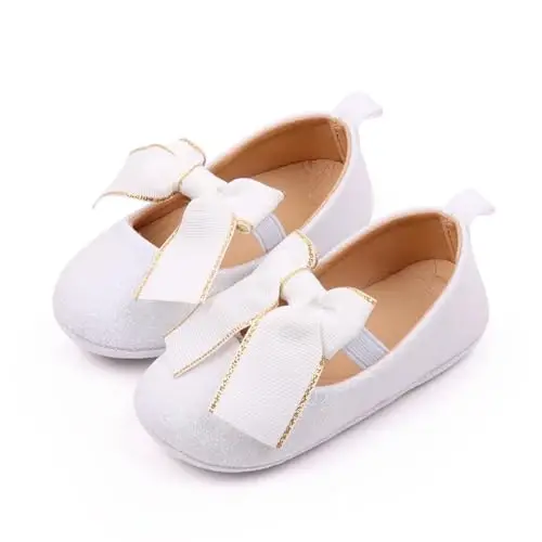 SABATUTU Infant Baby Girls Princess Wedding Dress Mary Jane Flats,Toddler Soft Sole Prewalker Sparkly Lightweight Shoes - 4