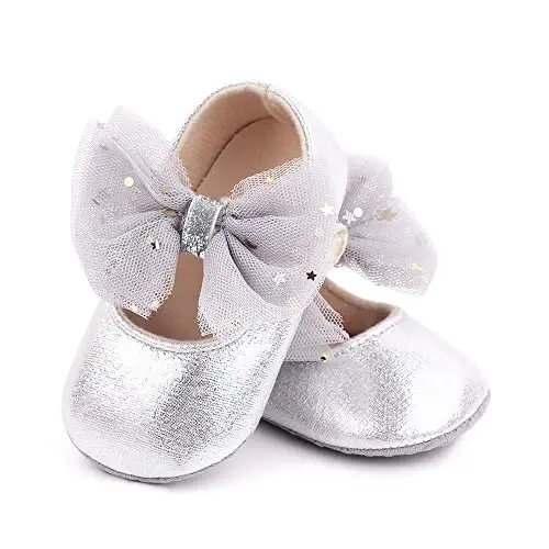 SABATUTU Infant Baby Girls Princess Wedding Dress Mary Jane Flats,Toddler Soft Sole Prewalker Sparkly Lightweight Shoes - 2