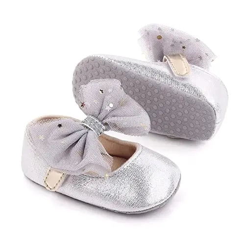SABATUTU Infant Baby Girls Princess Wedding Dress Mary Jane Flats,Toddler Soft Sole Prewalker Sparkly Lightweight Shoes - 5