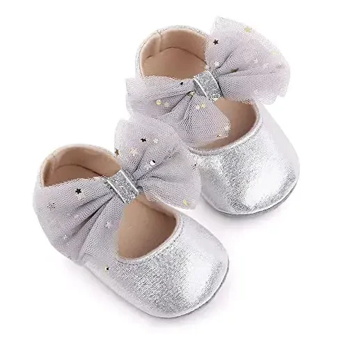 SABATUTU Infant Baby Girls Princess Wedding Dress Mary Jane Flats,Toddler Soft Sole Prewalker Sparkly Lightweight Shoes - 3