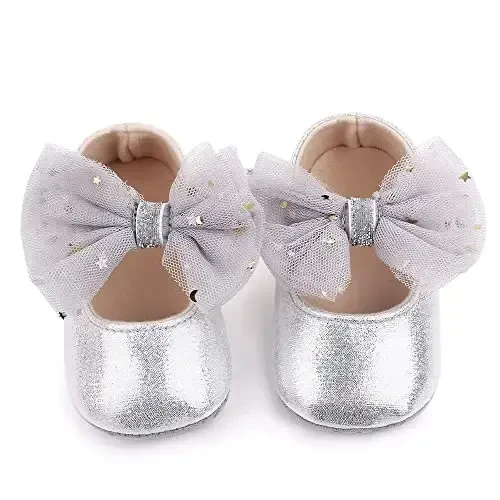 SABATUTU Infant Baby Girls Princess Wedding Dress Mary Jane Flats,Toddler Soft Sole Prewalker Sparkly Lightweight Shoes - 4
