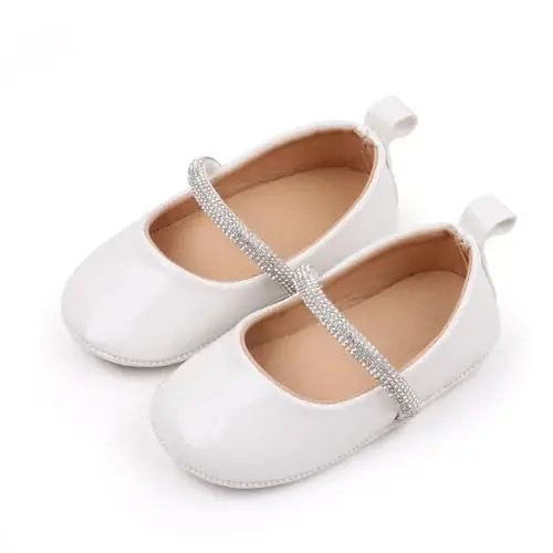 SABATUTU Infant Baby Girls Princess Wedding Dress Mary Jane Flats,Toddler Soft Sole Prewalker Sparkly Lightweight Shoes - 4