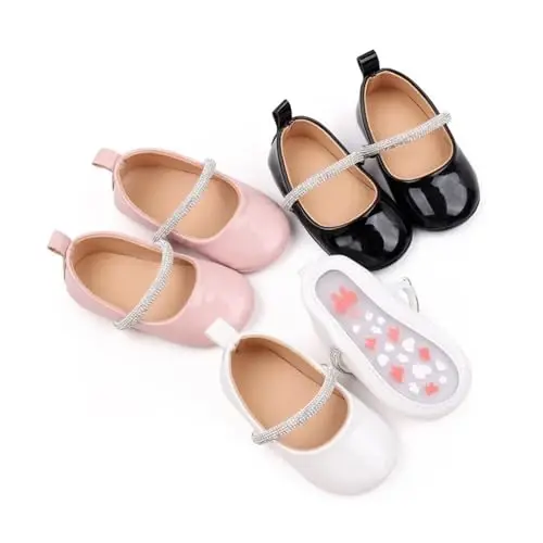 SABATUTU Infant Baby Girls Princess Wedding Dress Mary Jane Flats,Toddler Soft Sole Prewalker Sparkly Lightweight Shoes - SABATUTU (1)
