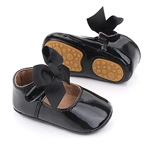 SABATUTU Infant Baby Girls Princess Wedding Dress Mary Jane Flats,Toddler Soft Sole Prewalker Sparkly Lightweight Shoes 