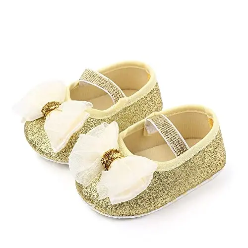 SABATUTU Infant Baby Girls Princess Wedding Dress Mary Jane Flats,Toddler Soft Sole Prewalker Sparkly Lightweight Shoes - 4