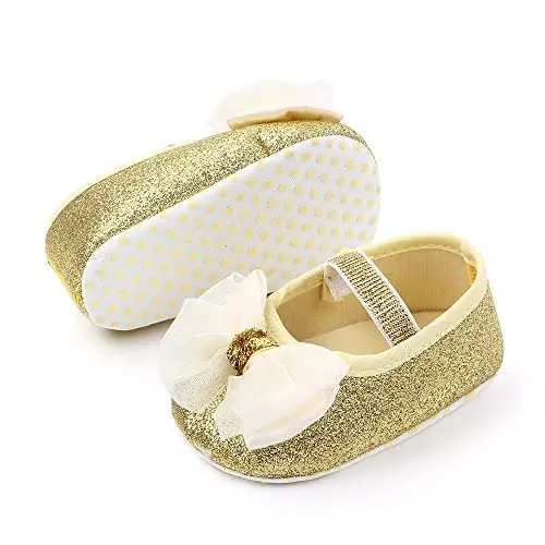 SABATUTU Infant Baby Girls Princess Wedding Dress Mary Jane Flats,Toddler Soft Sole Prewalker Sparkly Lightweight Shoes - 5