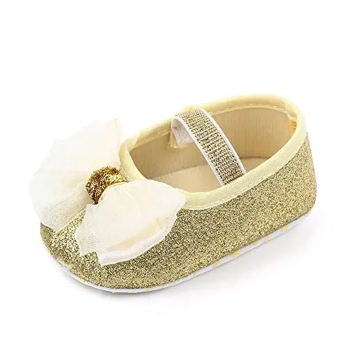 SABATUTU Infant Baby Girls Princess Wedding Dress Mary Jane Flats,Toddler Soft Sole Prewalker Sparkly Lightweight Shoes - 1