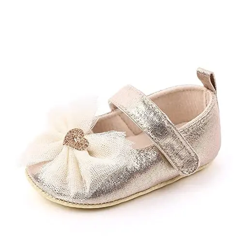 SABATUTU Infant Baby Girls Princess Wedding Dress Mary Jane Flats,Toddler Soft Sole Prewalker Sparkly Lightweight Shoes - 1