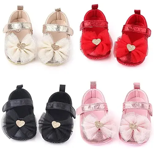 SABATUTU Infant Baby Girls Princess Wedding Dress Mary Jane Flats,Toddler Soft Sole Prewalker Sparkly Lightweight Shoes - 6