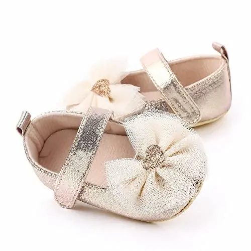 SABATUTU Infant Baby Girls Princess Wedding Dress Mary Jane Flats,Toddler Soft Sole Prewalker Sparkly Lightweight Shoes - 3