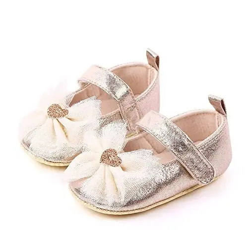 SABATUTU Infant Baby Girls Princess Wedding Dress Mary Jane Flats,Toddler Soft Sole Prewalker Sparkly Lightweight Shoes - 7