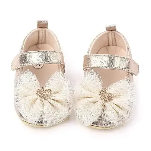 SABATUTU Infant Baby Girls Princess Wedding Dress Mary Jane Flats,Toddler Soft Sole Prewalker Sparkly Lightweight Shoes - 4