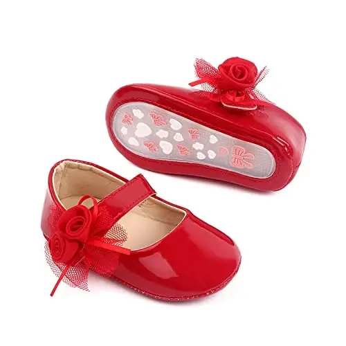 SABATUTU Infant Baby Girls Princess Wedding Dress Mary Jane Flats,Toddler Soft Sole Prewalker Sparkly Lightweight Shoes - 5