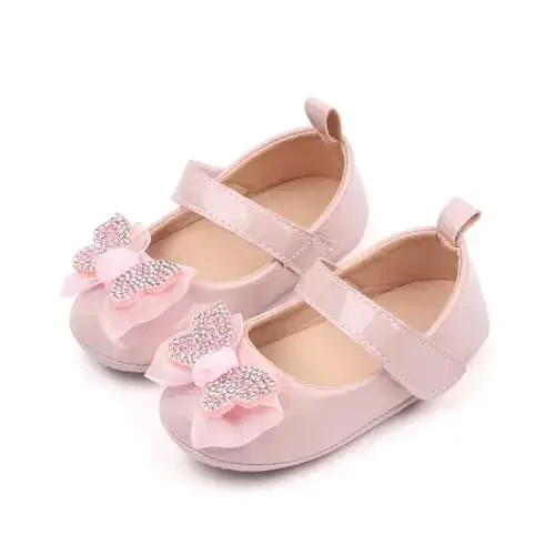 SABATUTU Infant Baby Girls Princess Wedding Dress Mary Jane Flats,Toddler Soft Sole Prewalker Sparkly Lightweight Shoes - 3