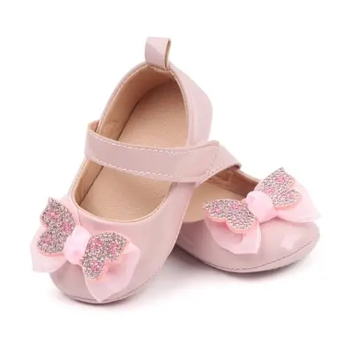 SABATUTU Infant Baby Girls Princess Wedding Dress Mary Jane Flats,Toddler Soft Sole Prewalker Sparkly Lightweight Shoes - 1