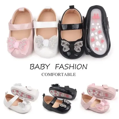 SABATUTU Infant Baby Girls Princess Wedding Dress Mary Jane Flats,Toddler Soft Sole Prewalker Sparkly Lightweight Shoes - 2
