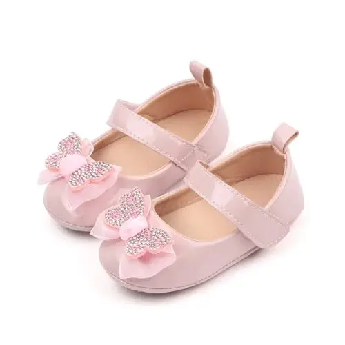 SABATUTU Infant Baby Girls Princess Wedding Dress Mary Jane Flats,Toddler Soft Sole Prewalker Sparkly Lightweight Shoes - 3