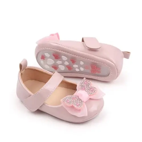 SABATUTU Infant Baby Girls Princess Wedding Dress Mary Jane Flats,Toddler Soft Sole Prewalker Sparkly Lightweight Shoes - 4