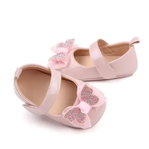 SABATUTU Infant Baby Girls Princess Wedding Dress Mary Jane Flats,Toddler Soft Sole Prewalker Sparkly Lightweight Shoes - 5