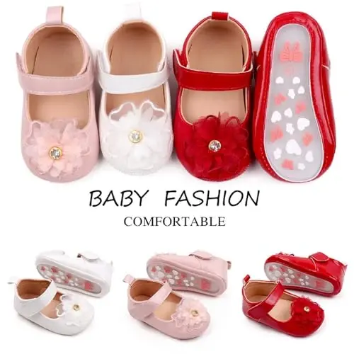 SABATUTU Infant Baby Girls Princess Wedding Dress Mary Jane Flats,Toddler Soft Sole Prewalker Sparkly Lightweight Shoes - 2
