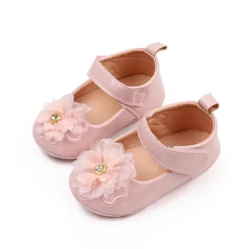 SABATUTU Infant Baby Girls Princess Wedding Dress Mary Jane Flats,Toddler Soft Sole Prewalker Sparkly Lightweight Shoes - 4