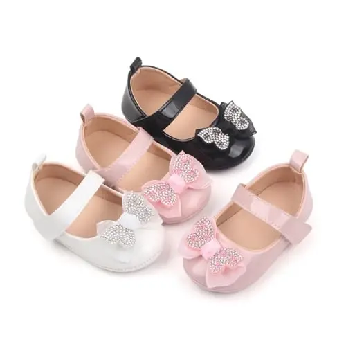 SABATUTU Infant Baby Girls Princess Wedding Dress Mary Jane Flats,Toddler Soft Sole Prewalker Sparkly Lightweight Shoes - 6