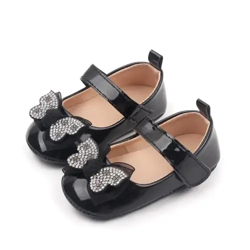 SABATUTU Infant Baby Girls Princess Wedding Dress Mary Jane Flats,Toddler Soft Sole Prewalker Sparkly Lightweight Shoes - 4