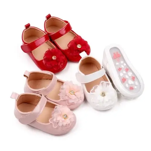 SABATUTU Infant Baby Girls Princess Wedding Dress Mary Jane Flats,Toddler Soft Sole Prewalker Sparkly Lightweight Shoes - 6