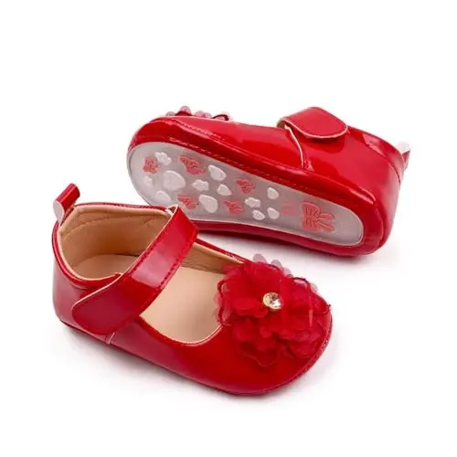 SABATUTU Infant Baby Girls Princess Wedding Dress Mary Jane Flats,Toddler Soft Sole Prewalker Sparkly Lightweight Shoes - 4