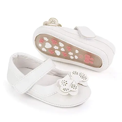 SABATUTU Infant Baby Girls Princess Wedding Dress Mary Jane Flats, Toddler Soft Sole Prewalker Sparkly Lightweight Shoes - 3