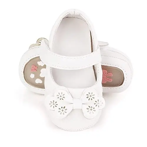 SABATUTU Infant Baby Girls Princess Wedding Dress Mary Jane Flats, Toddler Soft Sole Prewalker Sparkly Lightweight Shoes - 4