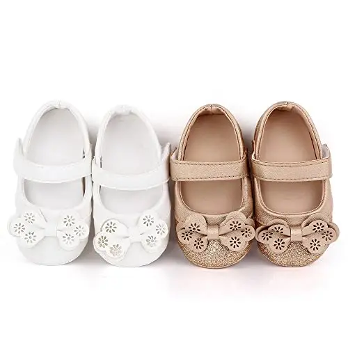 SABATUTU Infant Baby Girls Princess Wedding Dress Mary Jane Flats, Toddler Soft Sole Prewalker Sparkly Lightweight Shoes - 6
