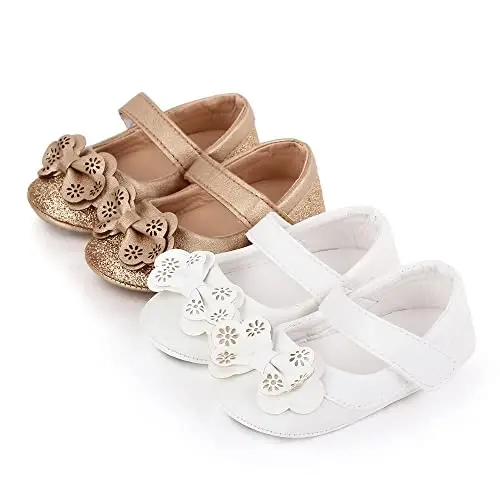 SABATUTU Infant Baby Girls Princess Wedding Dress Mary Jane Flats, Toddler Soft Sole Prewalker Sparkly Lightweight Shoes - 7