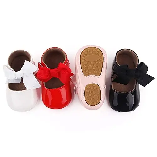 SABATUTU Infant Baby Girls Princess Wedding Dress Mary Jane Flats, Toddler Soft Sole Prewalker Sparkly Lightweight Shoes - 5