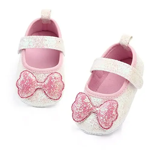 SABATUTU Infant Baby Girls Princess Wedding Dress Mary Jane Flats, Toddler Soft Sole Prewalker Sparkly Lightweight Shoes - 2