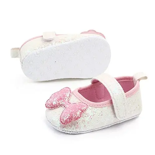 SABATUTU Infant Baby Girls Princess Wedding Dress Mary Jane Flats, Toddler Soft Sole Prewalker Sparkly Lightweight Shoes - 3