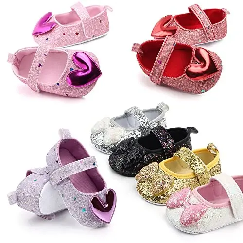SABATUTU Infant Baby Girls Princess Wedding Dress Mary Jane Flats, Toddler Soft Sole Prewalker Sparkly Lightweight Shoes - 5