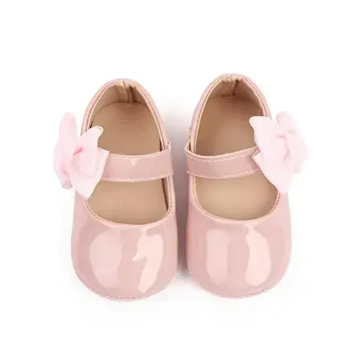 SABATUTU Infant Baby Girls Princess Wedding Dress Mary Jane Flats, Toddler Soft Sole Prewalker Sparkly Lightweight Shoes - 5