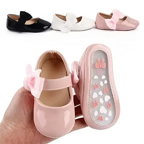 SABATUTU Infant Baby Girls Princess Wedding Dress Mary Jane Flats, Toddler Soft Sole Prewalker Sparkly Lightweight Shoes - 7