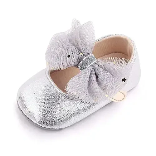 SABATUTU Infant Baby Girls Princess Wedding Dress Mary Jane Flats, Toddler Soft Sole Prewalker Sparkly Lightweight Shoes - 1